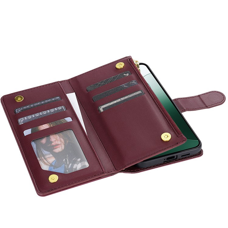 For Google Pixel 9 Pro / Pixel 9 Case Rhombus Stitching Leather Wallet Phone Cover with Long / Short Strap - Wine Red