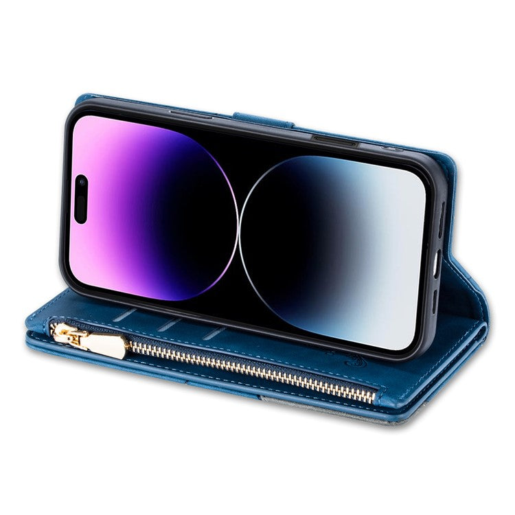 For iPhone 16 Wallet Case Color Splicing Leather Phone Cover with Stand - Blue