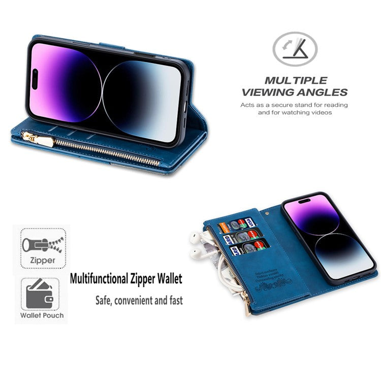 For iPhone 16 Wallet Case Color Splicing Leather Phone Cover with Stand - Blue