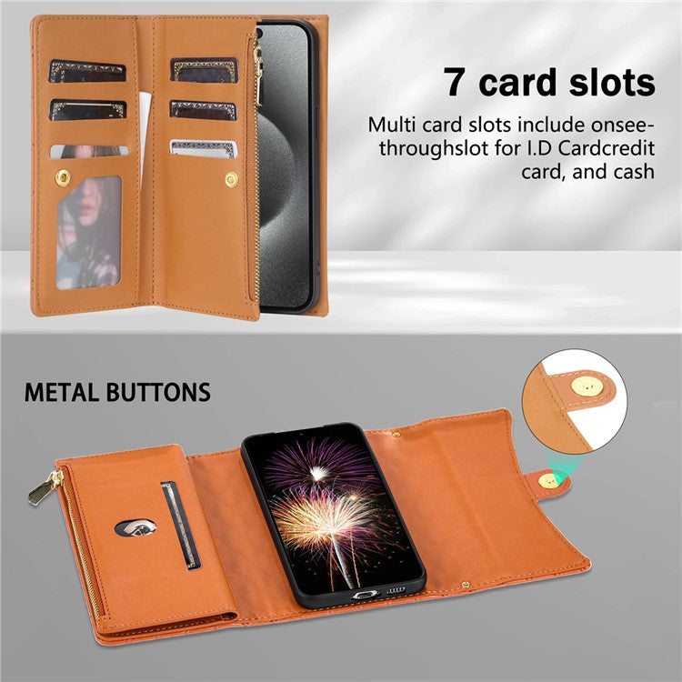 BKS-002 For Google Pixel 9 / 9 Pro Wallet Case PU Leather Stand Phone Cover with Shoulder Strap - Brown