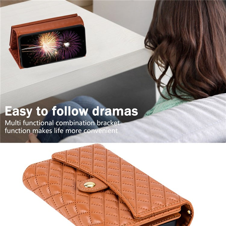 BKS-002 For Google Pixel 9 / 9 Pro Wallet Case PU Leather Stand Phone Cover with Shoulder Strap - Brown