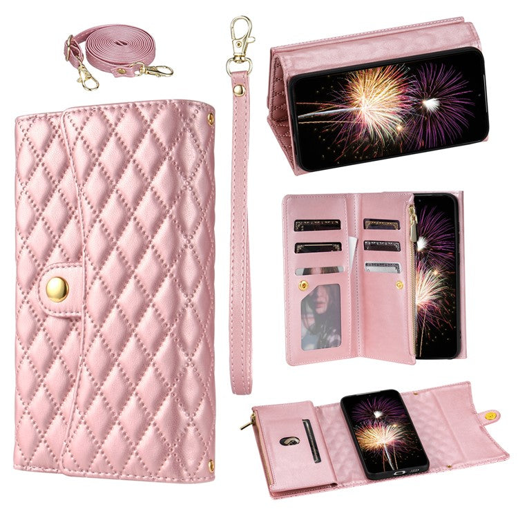BKS-002 For Google Pixel 9 Pro XL Wallet Case PU Leather Stand Phone Cover with Shoulder Strap - Rose Gold