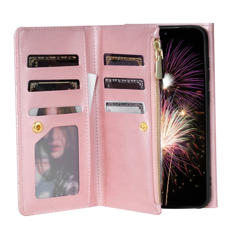 BKS-002 For Google Pixel 9 Pro XL Wallet Case PU Leather Stand Phone Cover with Shoulder Strap - Rose Gold
