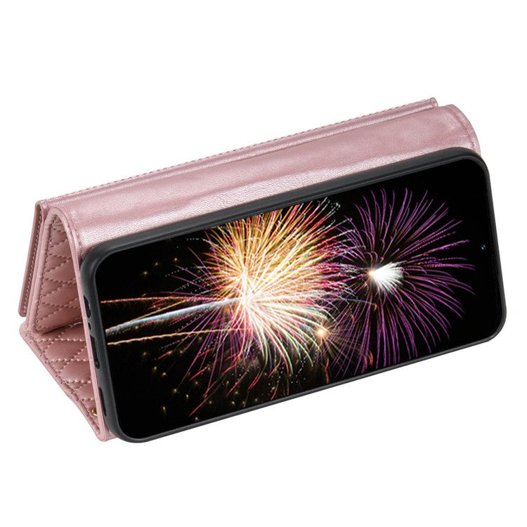 BKS-002 For Google Pixel 9 Pro XL Wallet Case PU Leather Stand Phone Cover with Shoulder Strap - Rose Gold