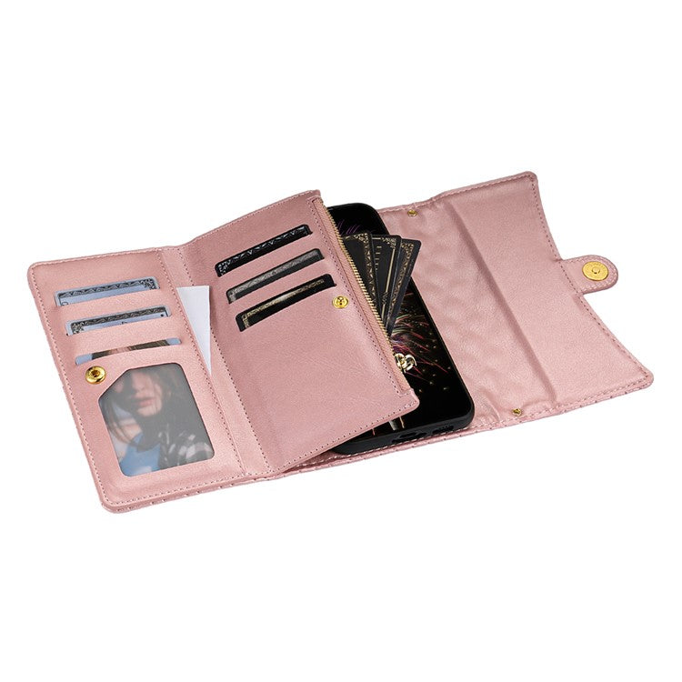 BKS-002 For Google Pixel 9 Pro XL Wallet Case PU Leather Stand Phone Cover with Shoulder Strap - Rose Gold