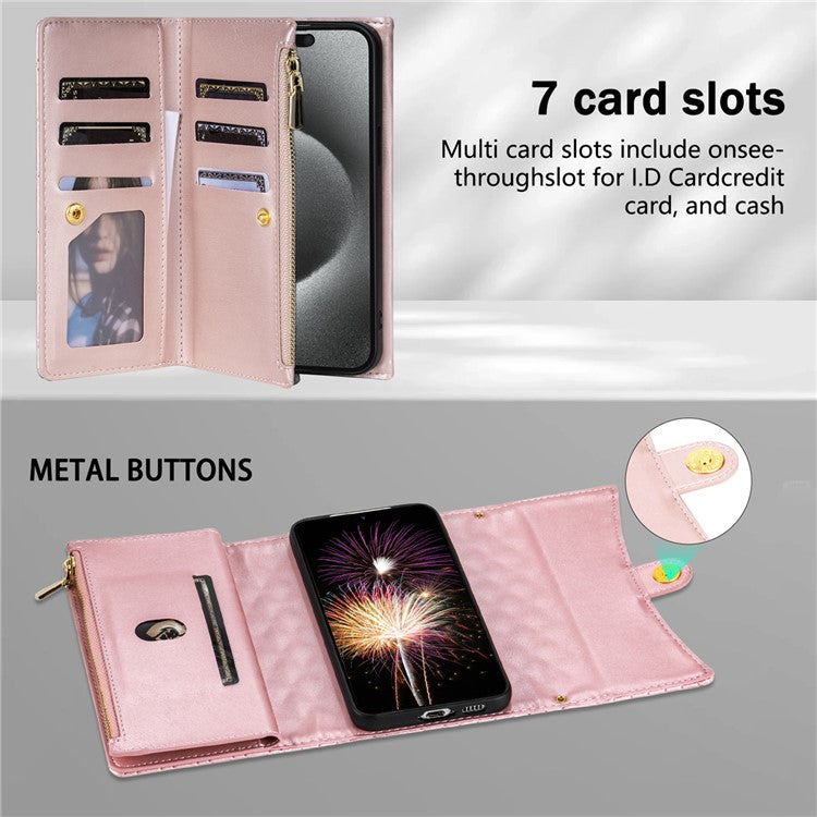 BKS-002 For Google Pixel 9 Pro XL Wallet Case PU Leather Stand Phone Cover with Shoulder Strap - Rose Gold