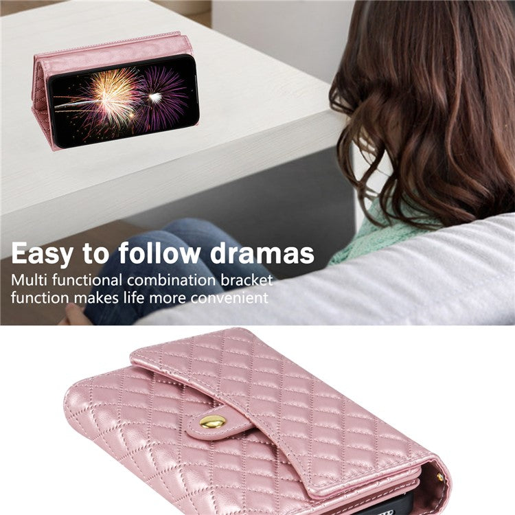 BKS-002 For Google Pixel 9 Pro XL Wallet Case PU Leather Stand Phone Cover with Shoulder Strap - Rose Gold