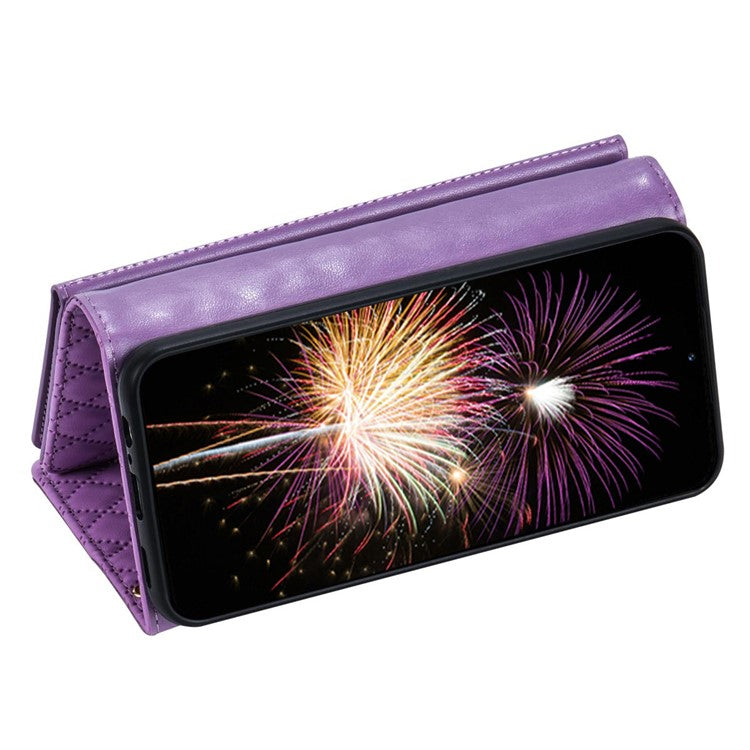 BKS-002 For Google Pixel 9 Pro XL Wallet Case PU Leather Stand Phone Cover with Shoulder Strap - Purple