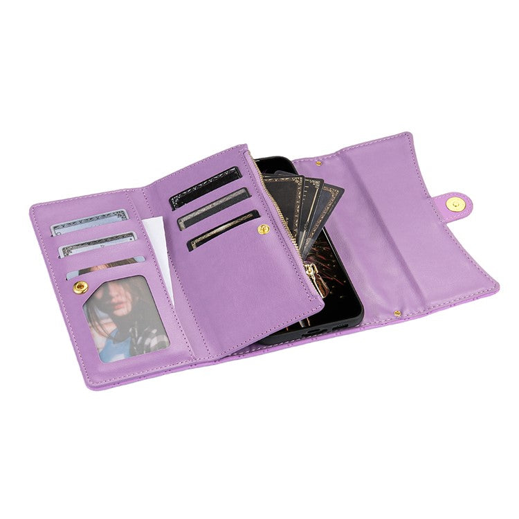 BKS-002 For Google Pixel 9 Pro XL Wallet Case PU Leather Stand Phone Cover with Shoulder Strap - Purple