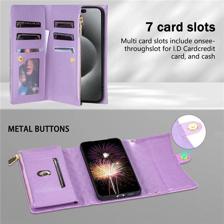 BKS-002 For Google Pixel 9 Pro XL Wallet Case PU Leather Stand Phone Cover with Shoulder Strap - Purple