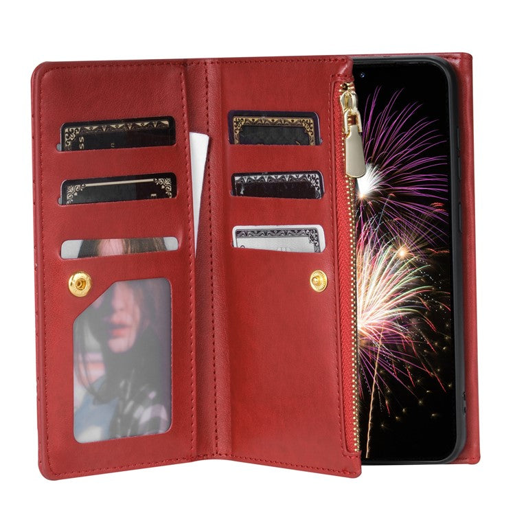 BKS-002 For Google Pixel 9 Pro XL Wallet Case PU Leather Stand Phone Cover with Shoulder Strap - Red