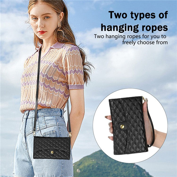 BKS-002 For iPhone 16 Wallet Case PU Leather Stand Phone Cover with Shoulder Strap - Black