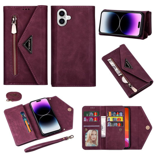 N.BEKUS For iPhone 16 Plus Cases Skin-Touch Leather Wallet Phone Cover with Straps - Wine Red