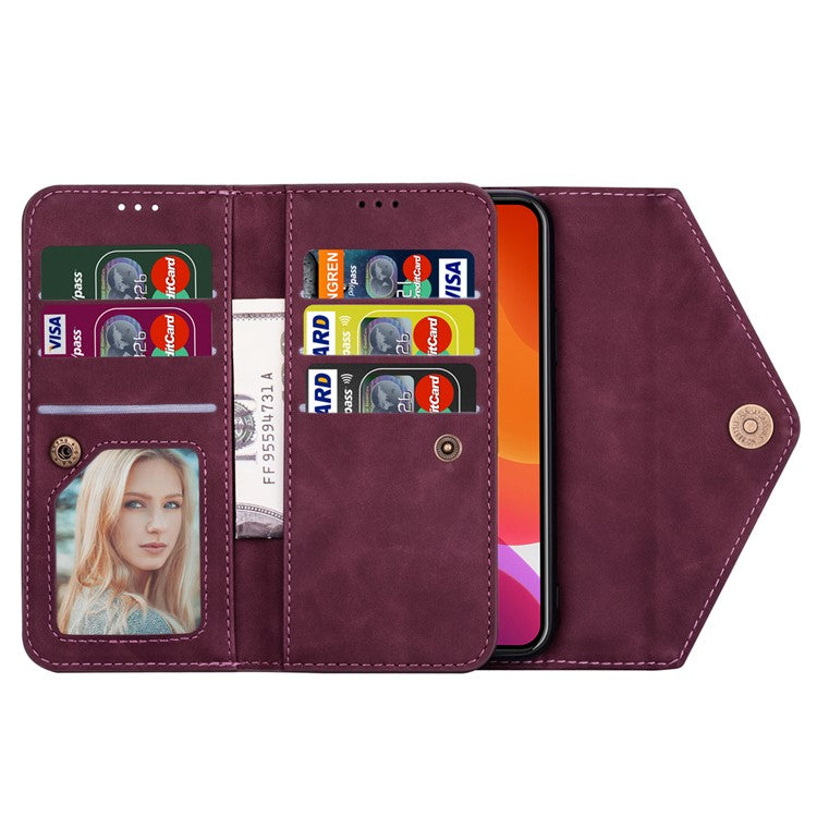 N.BEKUS For iPhone 16 Plus Cases Skin-Touch Leather Wallet Phone Cover with Straps - Wine Red