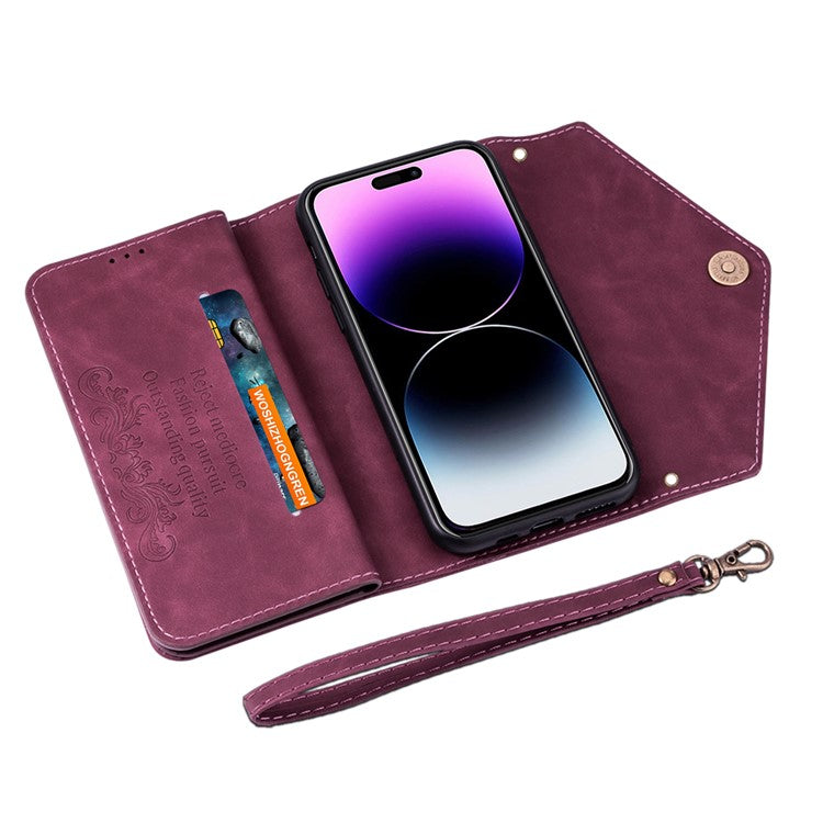 N.BEKUS For iPhone 16 Plus Cases Skin-Touch Leather Wallet Phone Cover with Straps - Wine Red