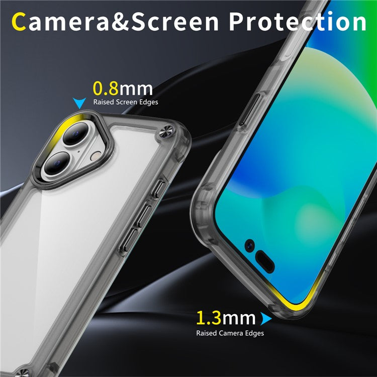 For iPhone 16 Plus Case Anti-drop TPU Frame Clear PC Back Cover - Transparent Black