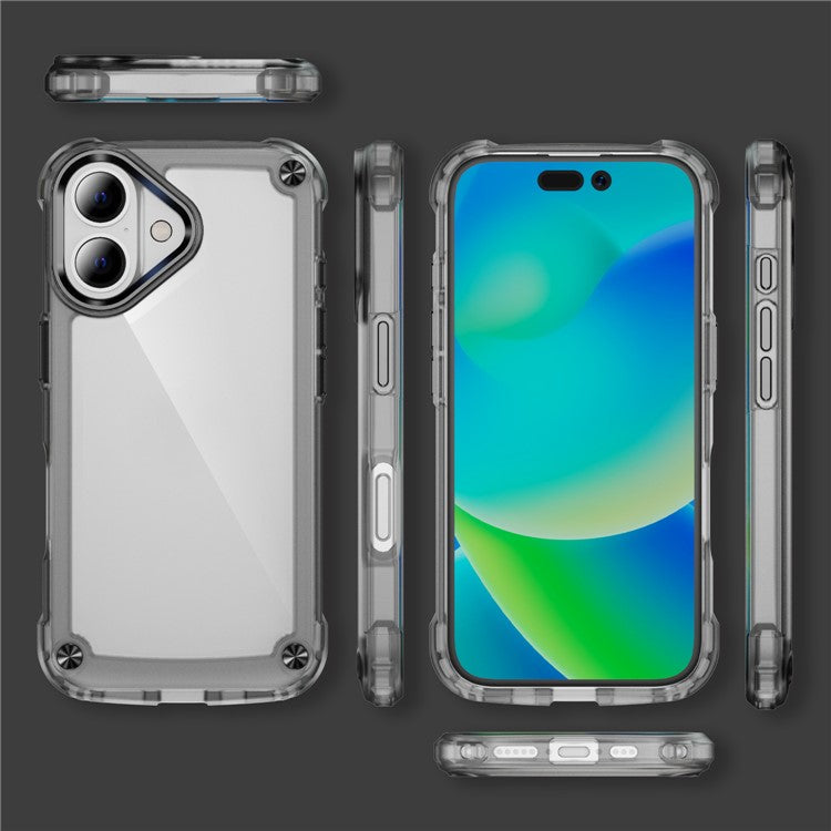 For iPhone 16 Plus Case Anti-drop TPU Frame Clear PC Back Cover - Transparent Black