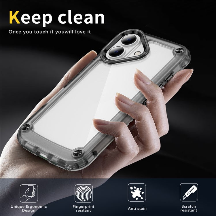 For iPhone 16 Plus Case Anti-drop TPU Frame Clear PC Back Cover - Transparent Black