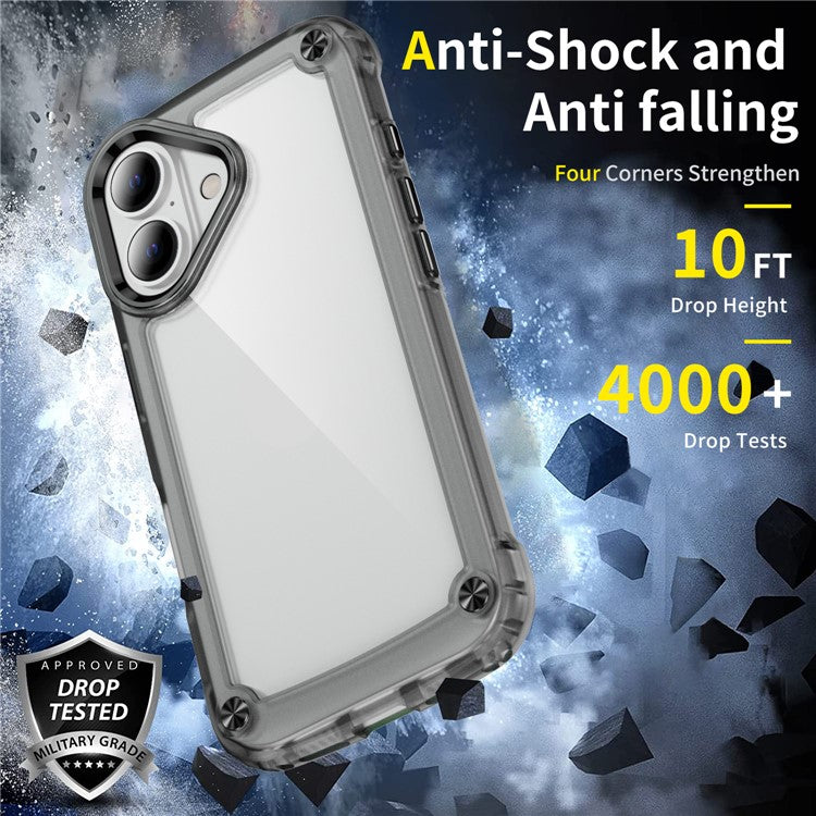 For iPhone 16 Plus Case Anti-drop TPU Frame Clear PC Back Cover - Transparent Black