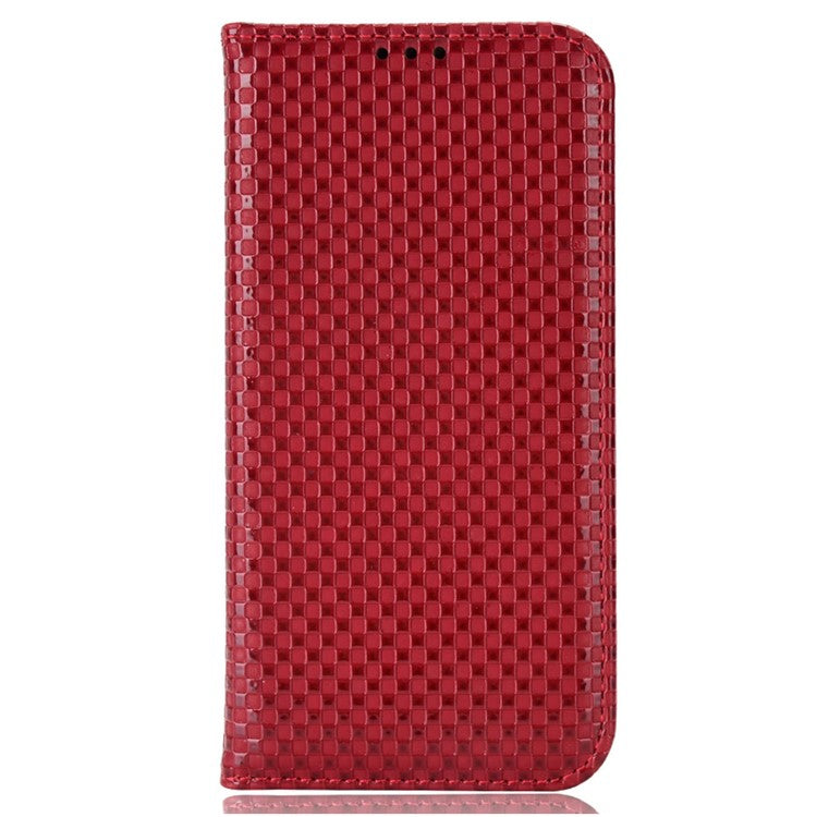 For Samsung Galaxy S22+ 5G Anti-shock Grid Texture Phone Cover Stand Full Protection PU Leather Phone Flip Wallet Case - Wine Red