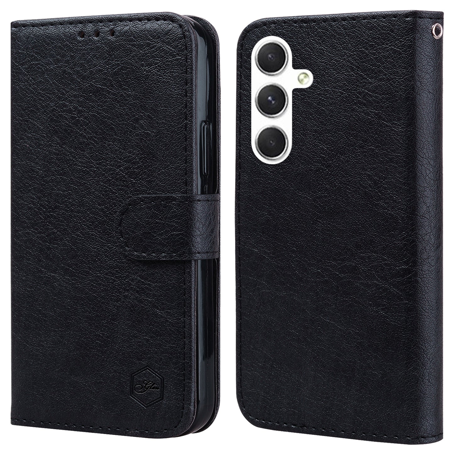 For Samsung Galaxy A16 5G / A16 4G Case Solid Color Leather Folding Stand Wallet Leather Phone Cover - Black