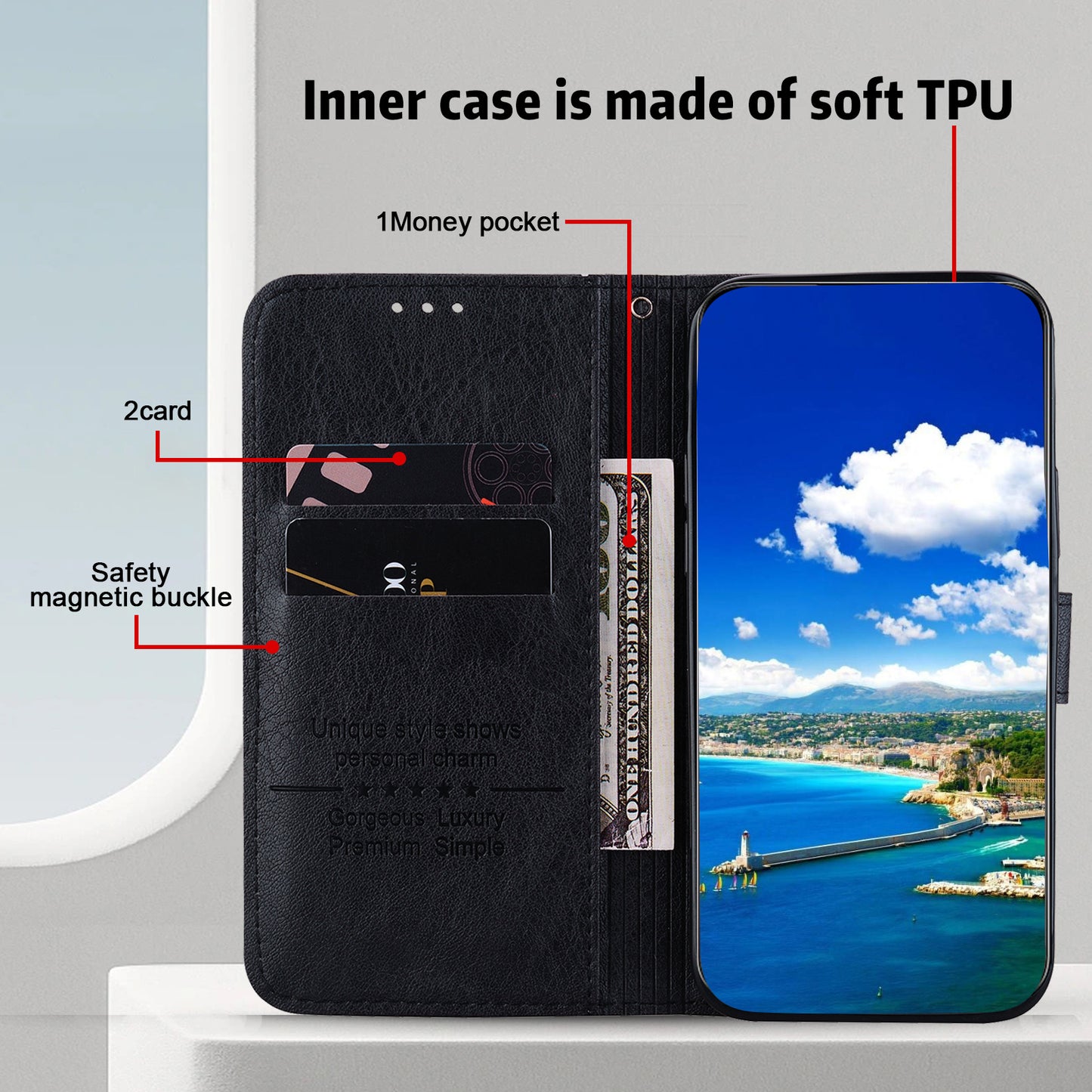 For Samsung Galaxy A16 5G / A16 4G Case Solid Color Leather Folding Stand Wallet Leather Phone Cover - Black