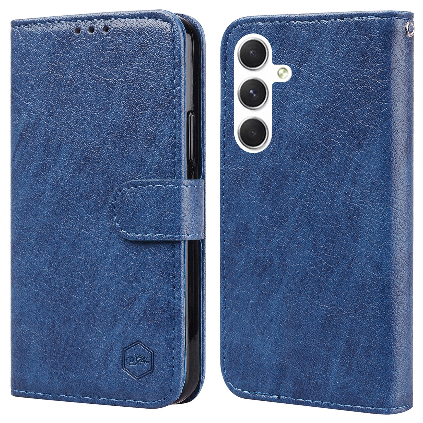 For Samsung Galaxy A16 5G / A16 4G Case Solid Color Leather Folding Stand Wallet Leather Phone Cover - Dark Blue