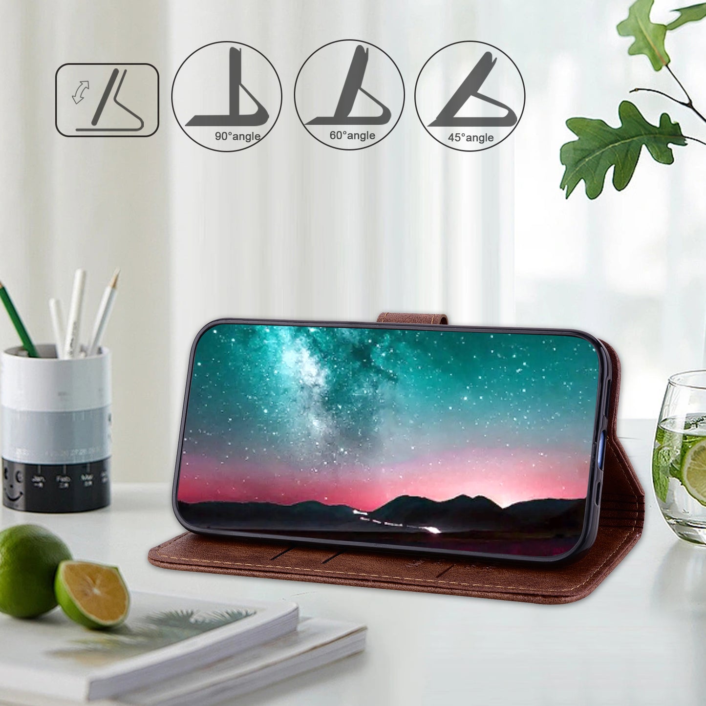 For Samsung Galaxy A16 5G / A16 4G Case Solid Color Leather Folding Stand Wallet Leather Phone Cover - Brown