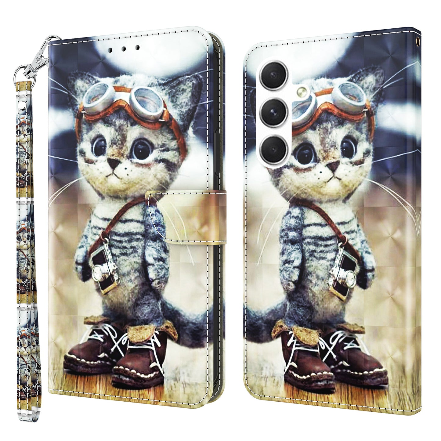 For Samsung Galaxy A16 5G / A16 4G Case Stand Pattern Printing Leather Phone Cover - Standing Cat