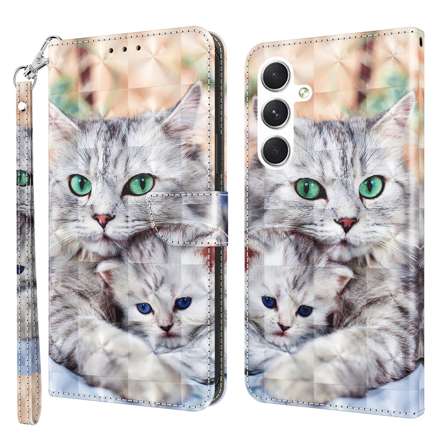 For Samsung Galaxy A16 5G / A16 4G Case Stand Pattern Printing Leather Phone Cover - Two Cats