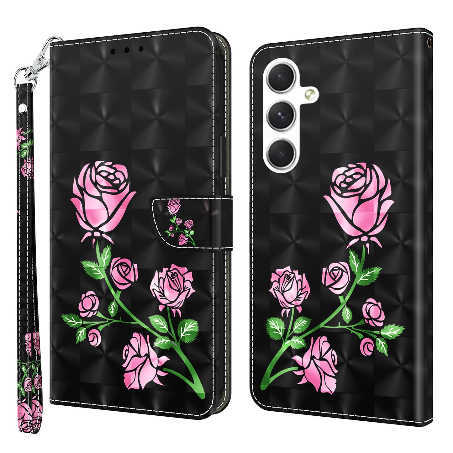 For Samsung Galaxy A16 5G / A16 4G Case Stand Pattern Printing Leather Phone Cover - Rose Flower