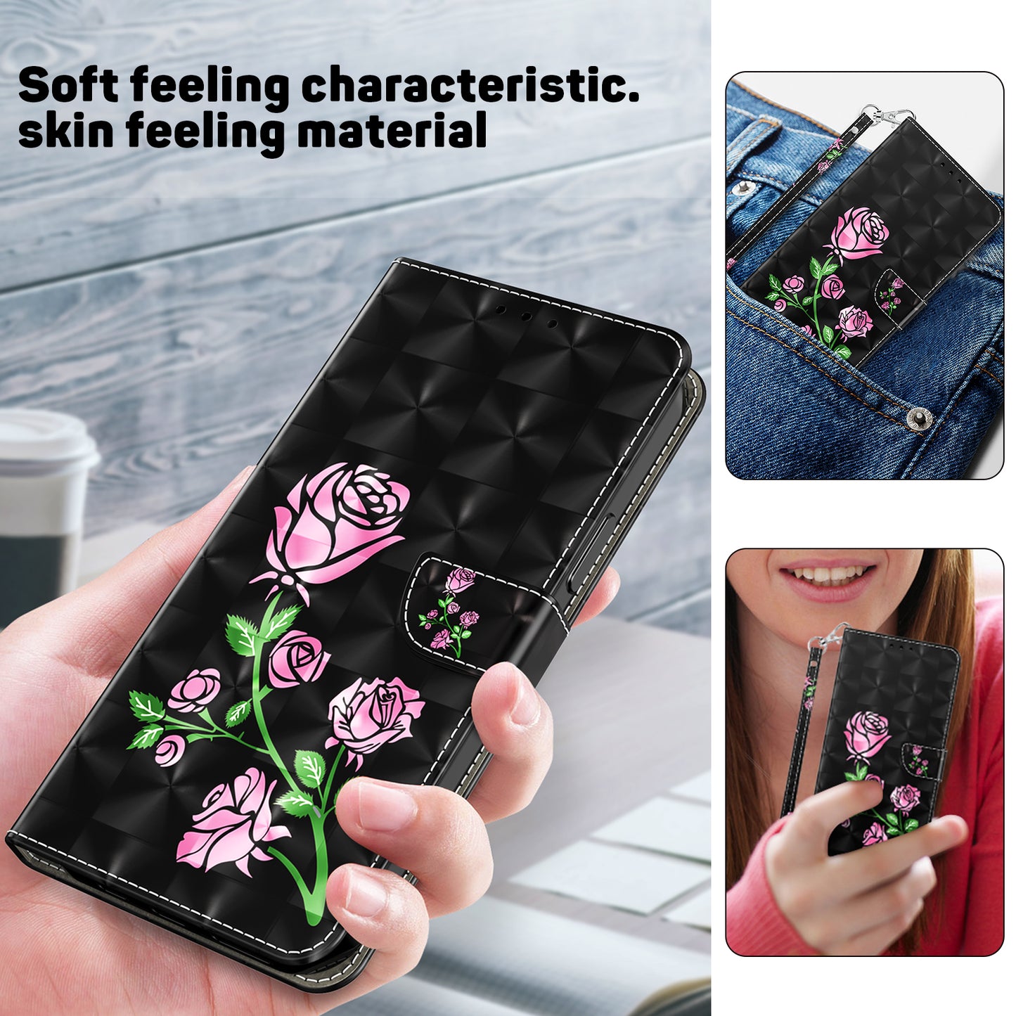 For Samsung Galaxy A16 5G / A16 4G Case Stand Pattern Printing Leather Phone Cover - Rose Flower