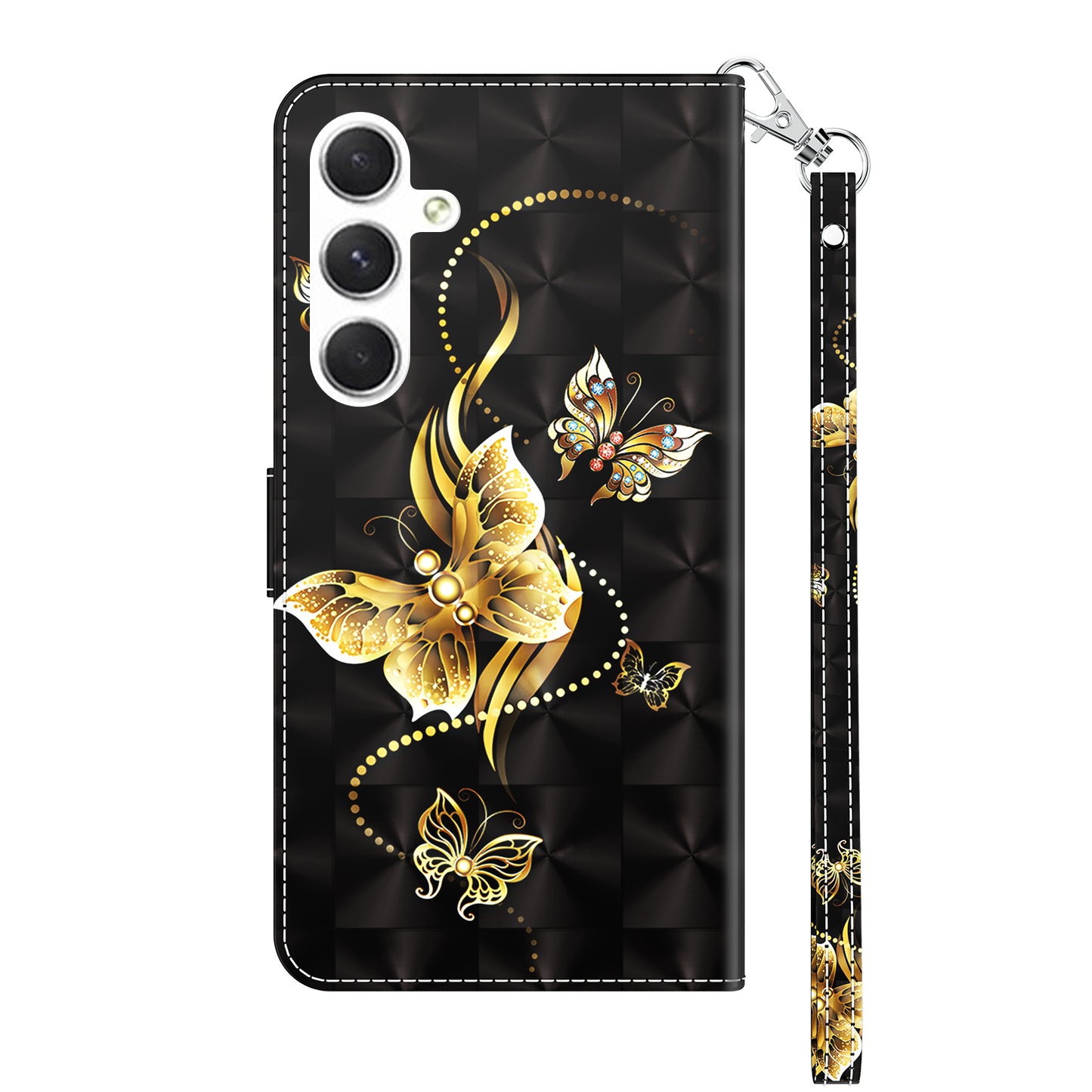 For Samsung Galaxy A16 5G / A16 4G Case Stand Pattern Printing Leather Phone Cover - Golden Butterfly