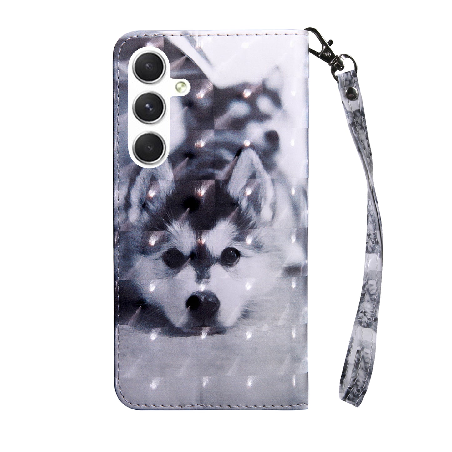 For Samsung Galaxy A16 5G / A16 4G Case Stand Pattern Printing Leather Phone Cover - Husky