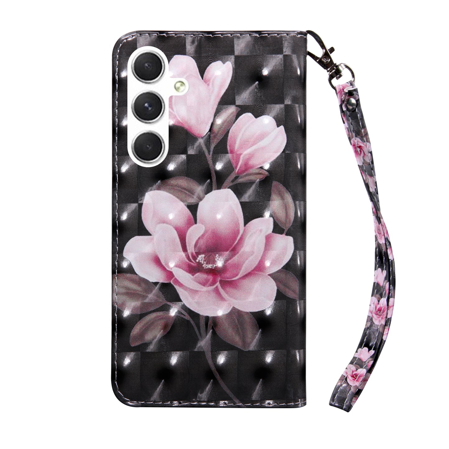 For Samsung Galaxy A16 5G / A16 4G Case Stand Pattern Printing Leather Phone Cover - Pink Flower