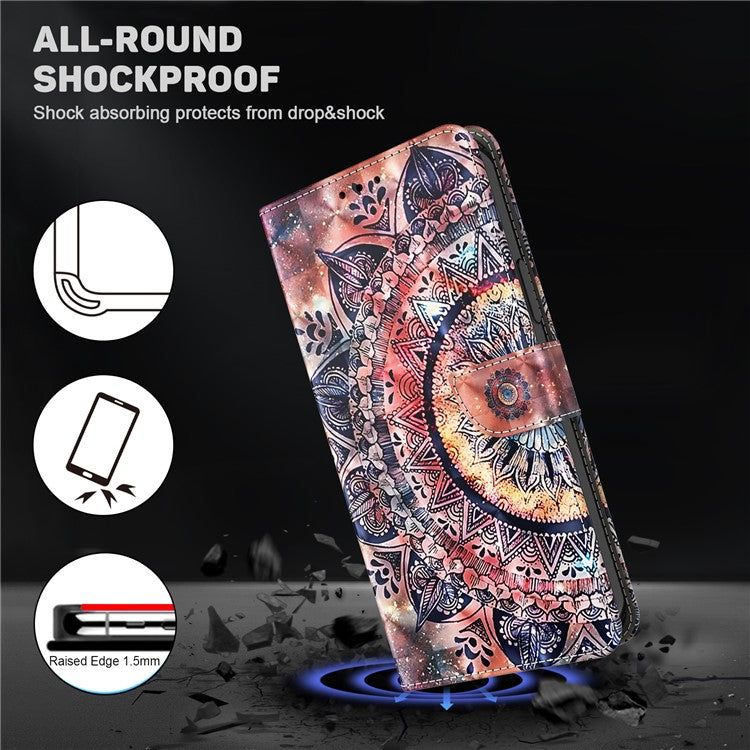 For iPhone 16 Case Stand Pattern Printing Leather Phone Cover - Color Mandala