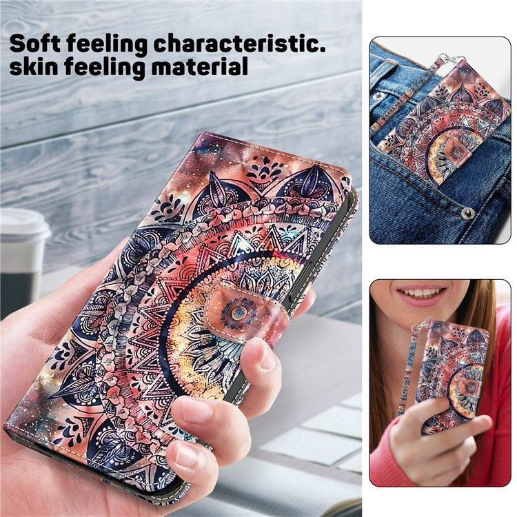 For iPhone 16 Case Stand Pattern Printing Leather Phone Cover - Color Mandala