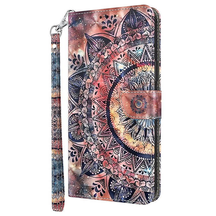 For iPhone 16 Case Stand Pattern Printing Leather Phone Cover - Color Mandala