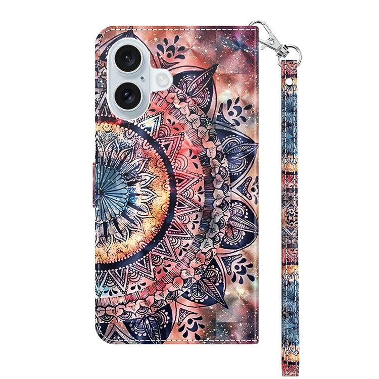 For iPhone 16 Case Stand Pattern Printing Leather Phone Cover - Color Mandala