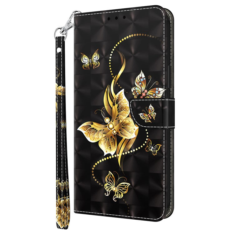 For iPhone 16 Case Stand Pattern Printing Leather Phone Cover - Golden Butterfly