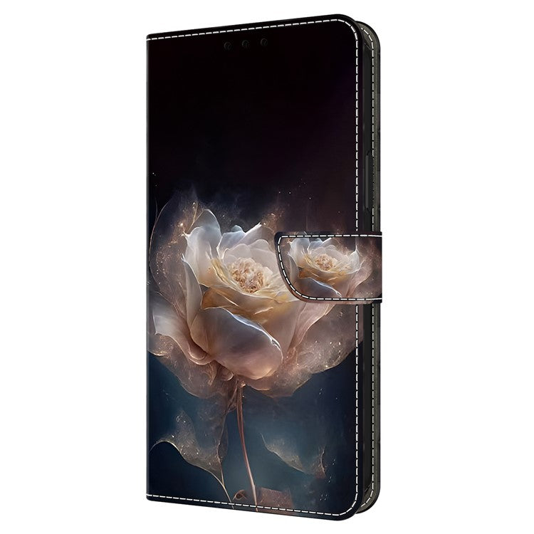 For iPhone 16 Plus Case Pattern Printed Protective Leather Flip Phone Case - Peony