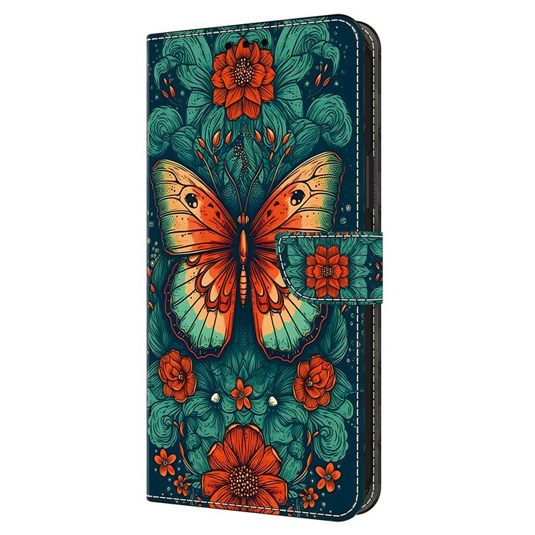For iPhone 16 Plus Case Pattern Printed Protective Leather Flip Phone Case - Flower Butterfly
