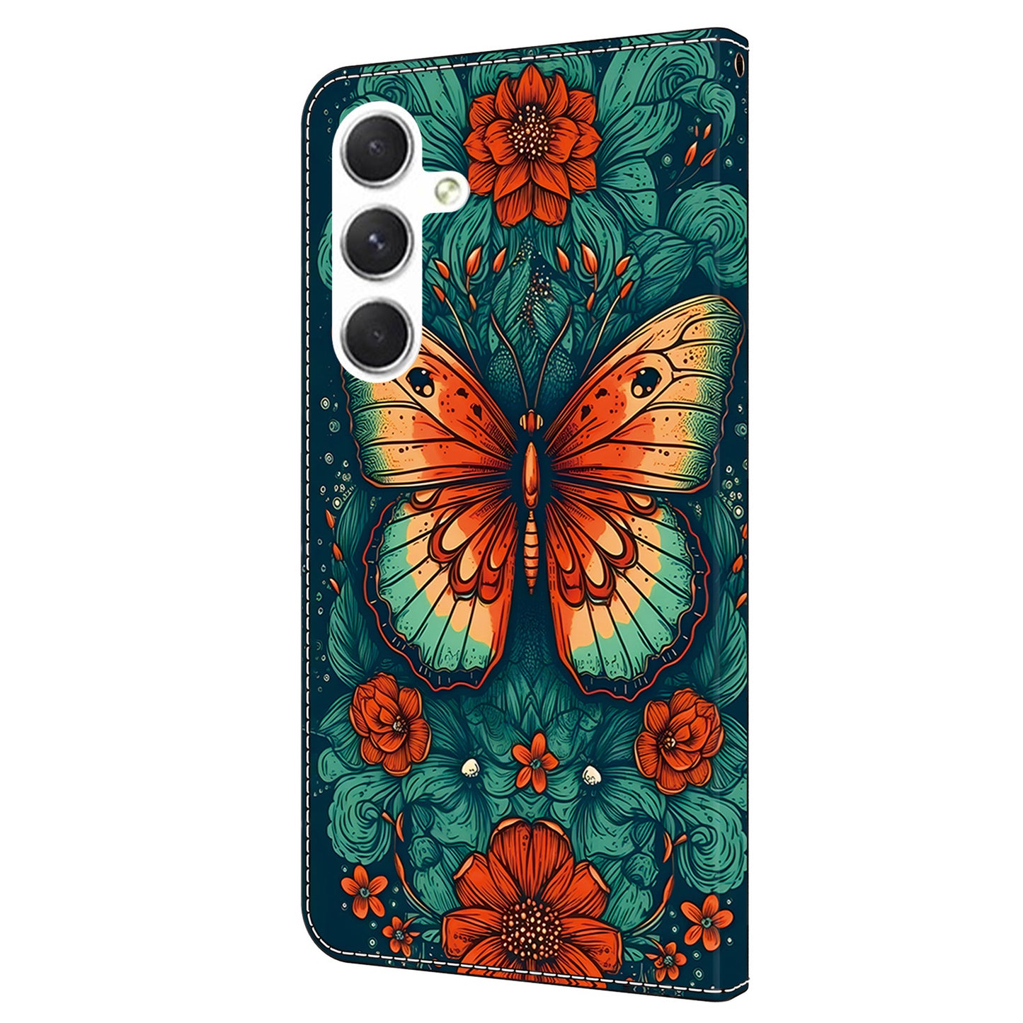 For Samsung Galaxy A16 5G / A16 4G Case Pattern Printed Protective Leather Flip Phone Case - Flower Butterfly