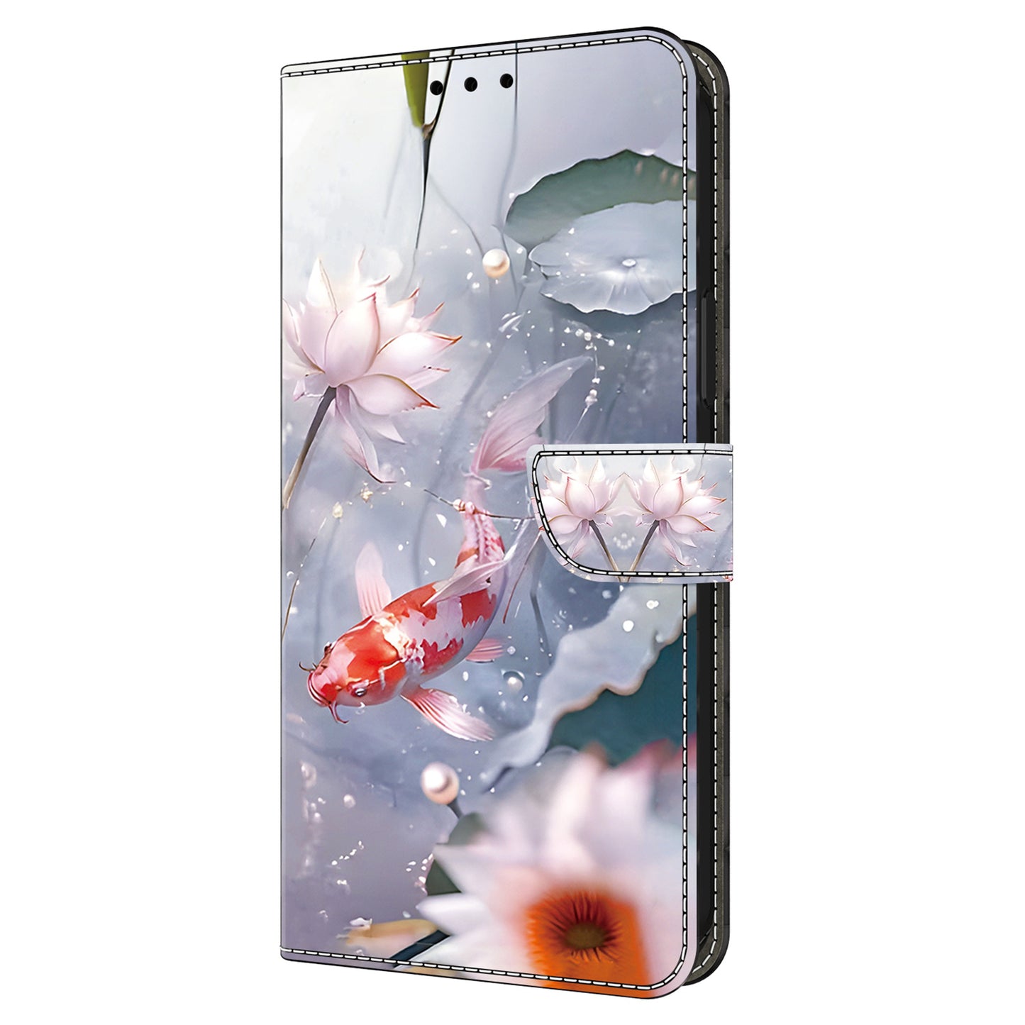 For Samsung Galaxy A16 5G / A16 4G Case Pattern Printed Protective Leather Flip Phone Case - Koi Carp