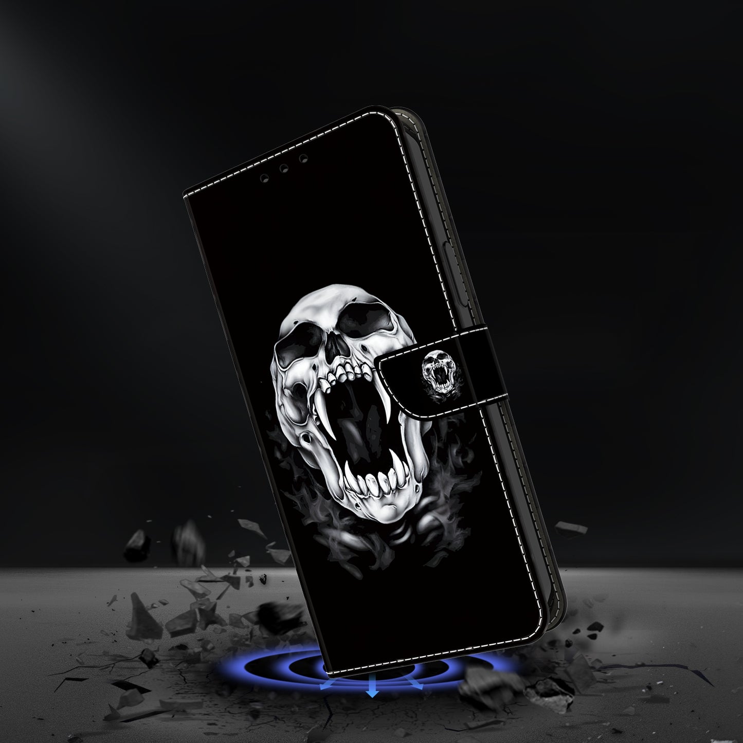 For Samsung Galaxy A16 5G / A16 4G Case Pattern Printed Protective Leather Flip Phone Case - Skull
