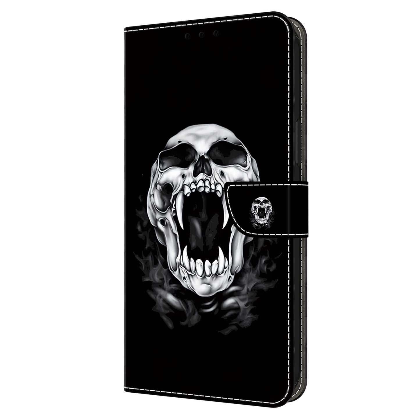 For Samsung Galaxy A16 5G / A16 4G Case Pattern Printed Protective Leather Flip Phone Case - Skull