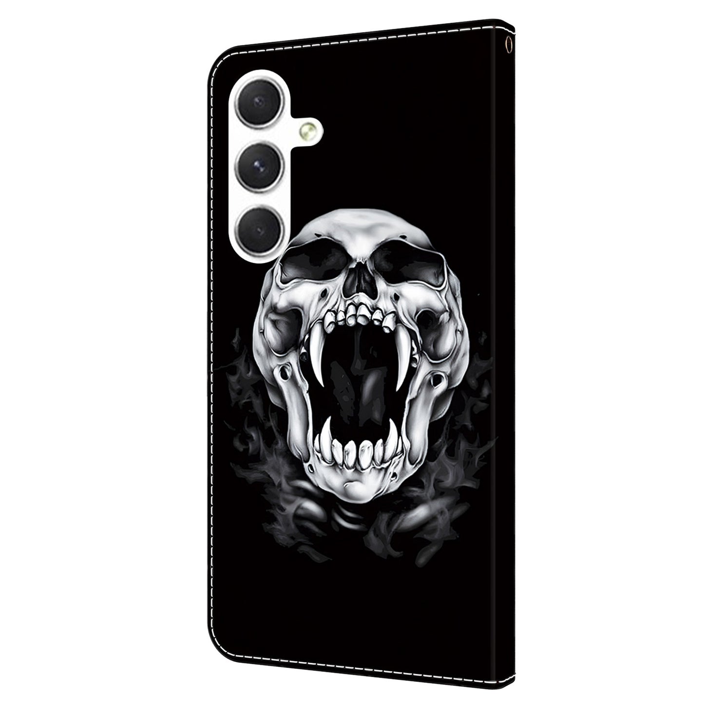 For Samsung Galaxy A16 5G / A16 4G Case Pattern Printed Protective Leather Flip Phone Case - Skull