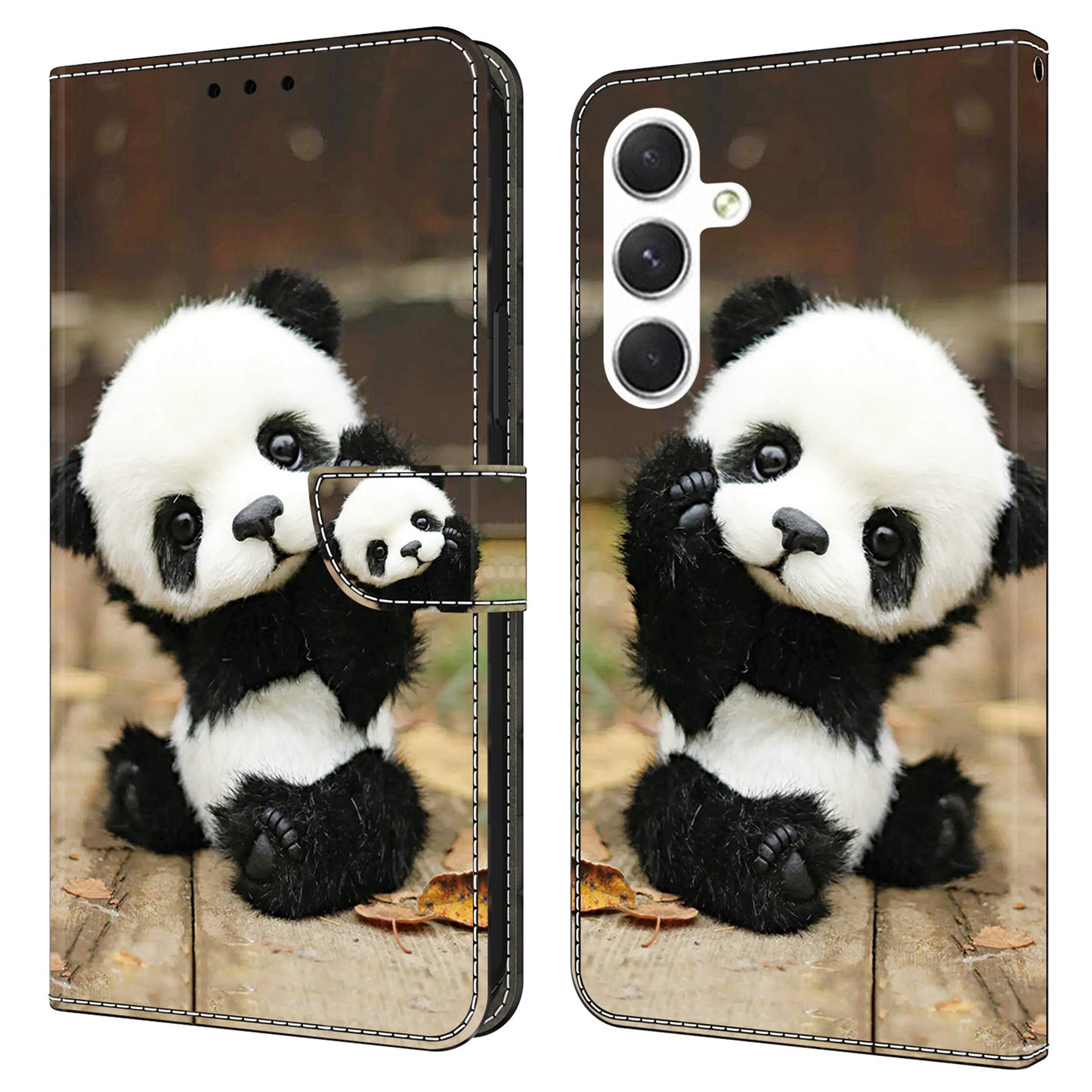 For Samsung Galaxy A16 5G / A16 4G Case Pattern Printed Protective Leather Flip Phone Case - Panda