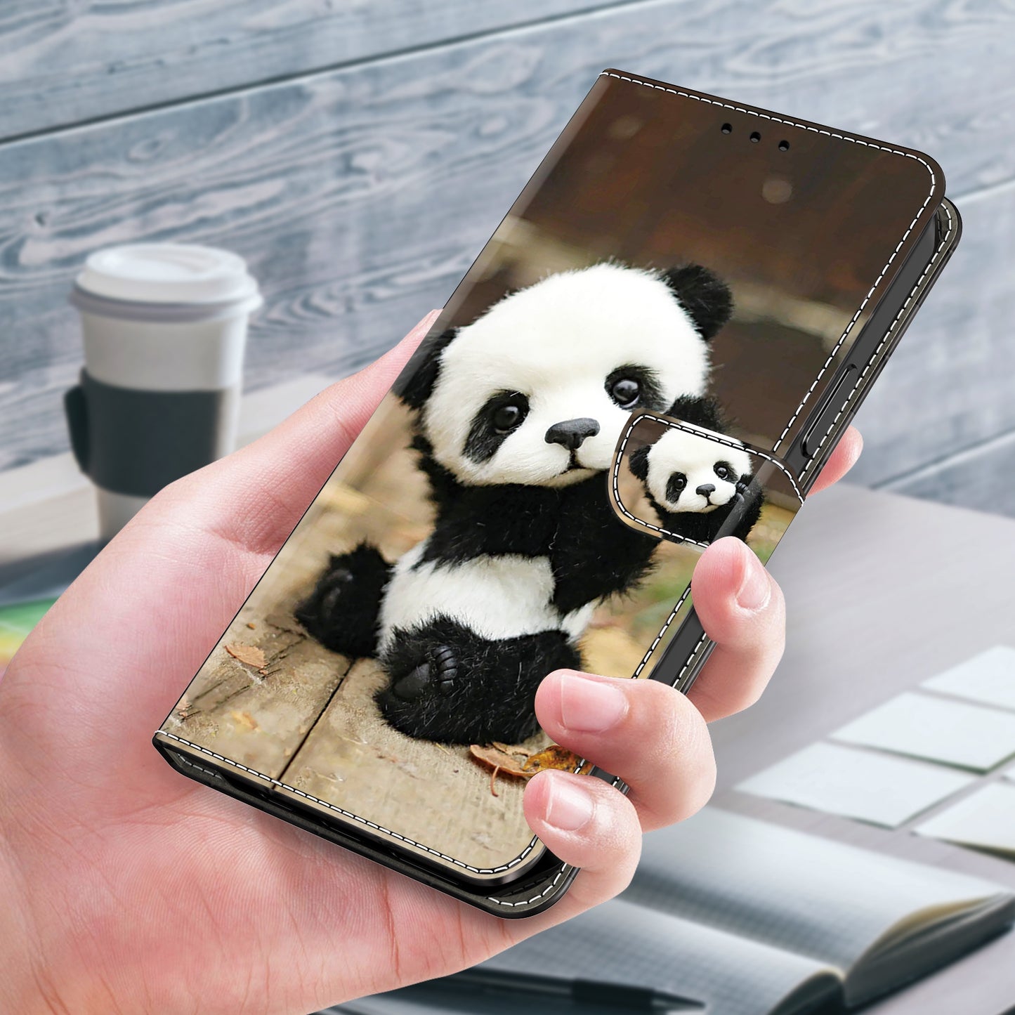 For Samsung Galaxy A16 5G / A16 4G Case Pattern Printed Protective Leather Flip Phone Case - Panda