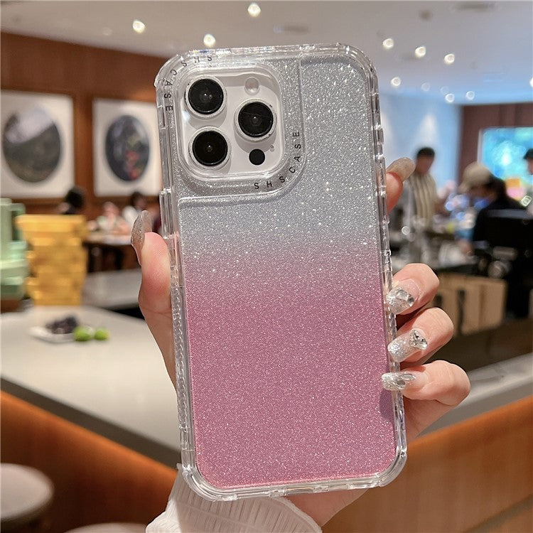 For iPhone 16 Pro Case Glitter Design PC+TPU Shockproof Phone Cover - Pink